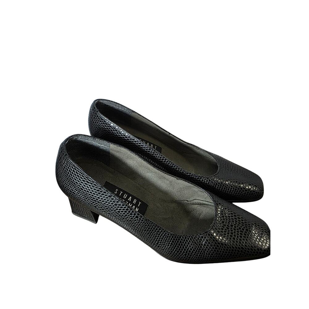 Stuart Weitzman Blk Snake Print Leather Block Cla… - image 5